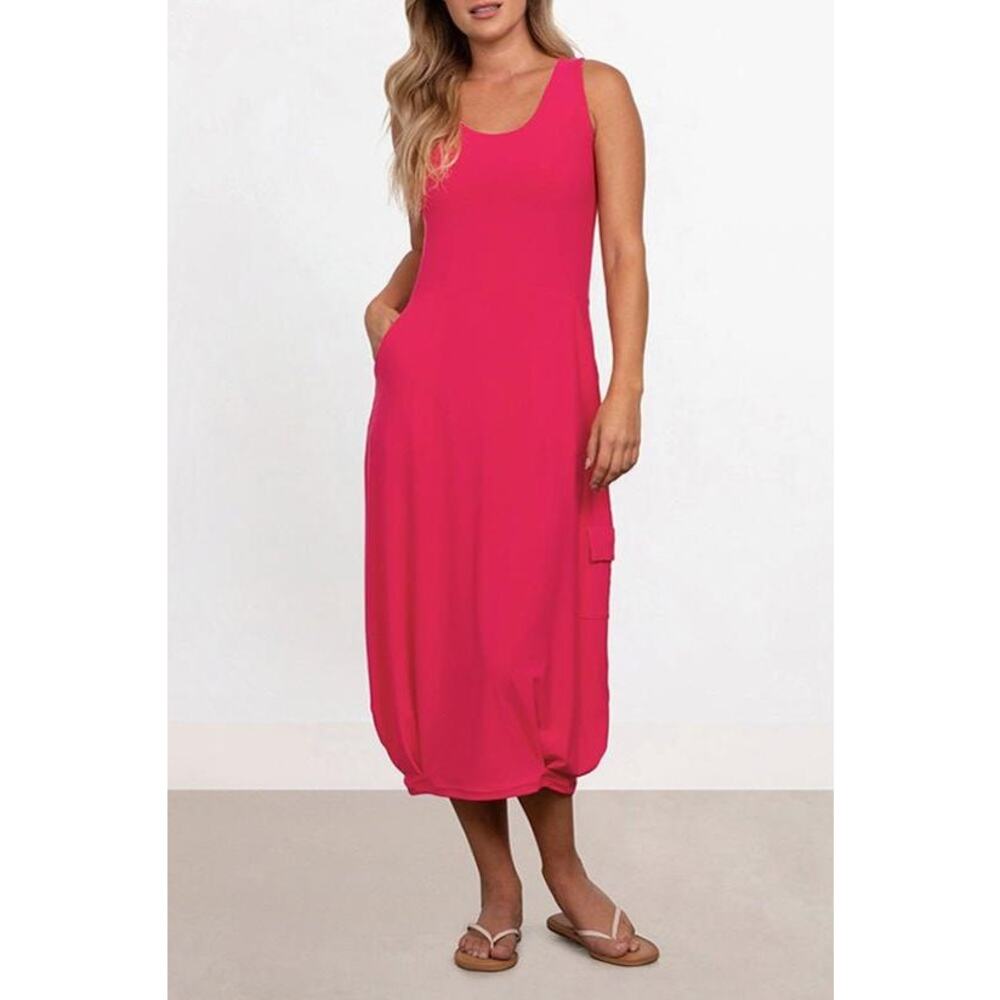 Sympli Women's Tank Maxi Red Dress Size 10 Pleat Hem NWT
